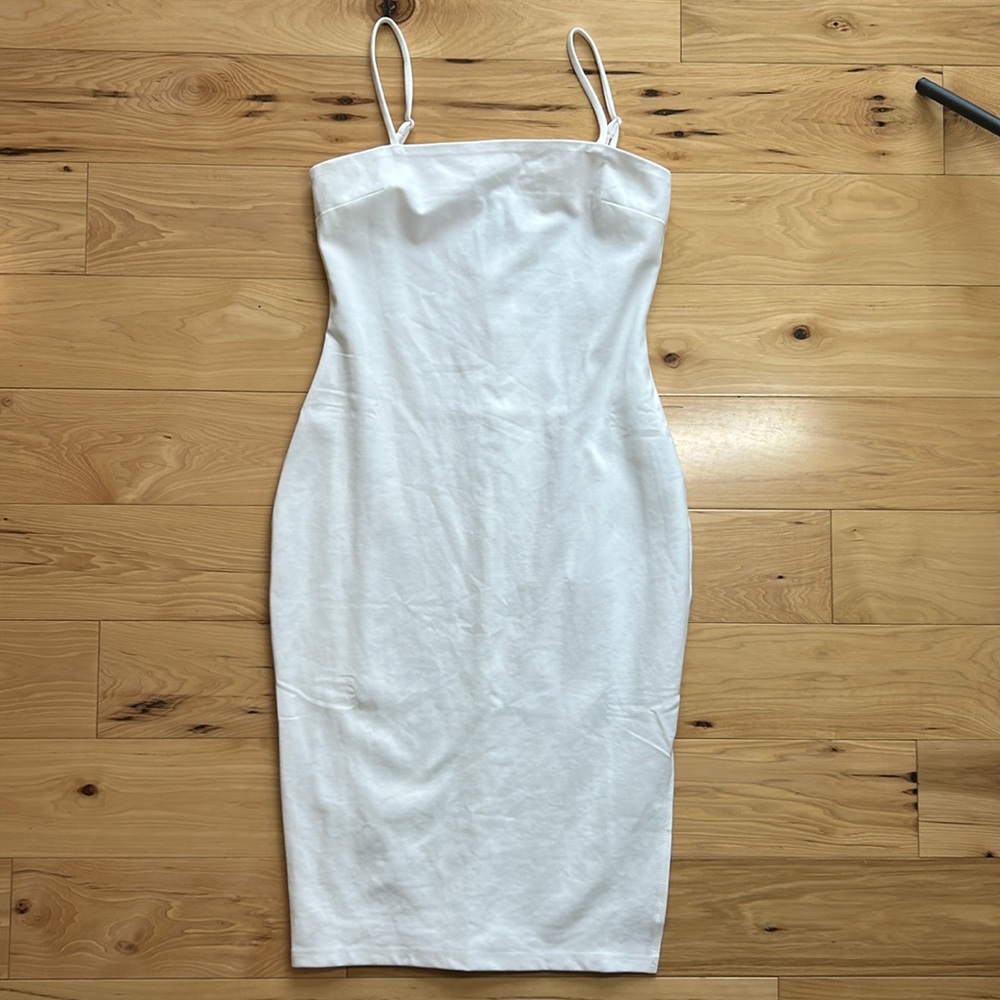 Lulus Paulina White Bodycon Midi Dress with Adjustable Straps | Size Large